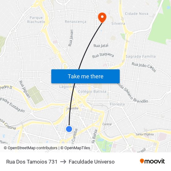 Rua Dos Tamoios 731 to Faculdade Universo map