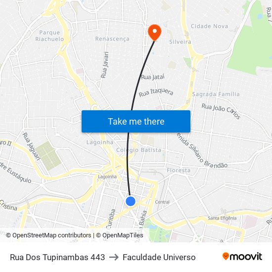 Rua Dos Tupinambas 443 to Faculdade Universo map