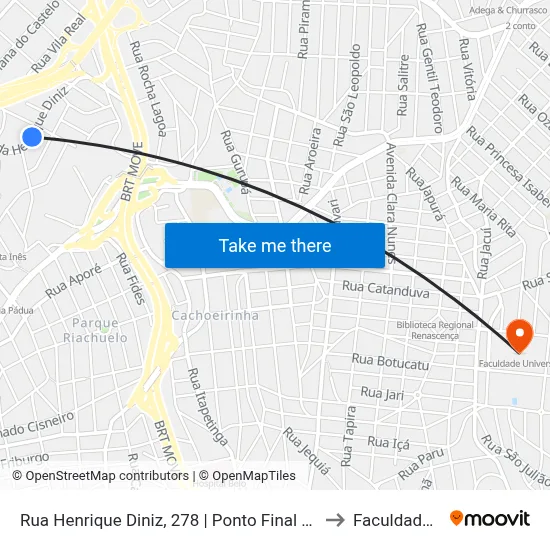 Rua Henrique Diniz, 278 | Ponto Final Da Linha 4205 No Ermelinda to Faculdade Universo map
