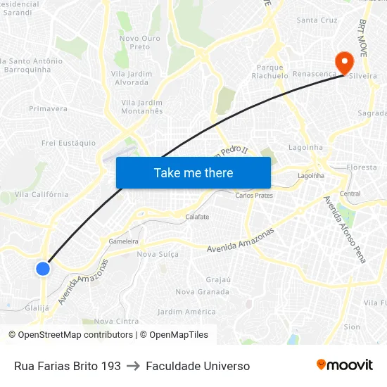 Rua Farias Brito 193 to Faculdade Universo map