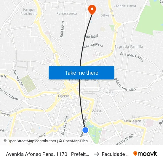 Avenida Afonso Pena, 1170 | Prefeitura De Belo Horizonte to Faculdade Universo map