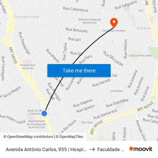 Avenida Antônio Carlos, 955 | Hospital Odilon Behrens to Faculdade Universo map