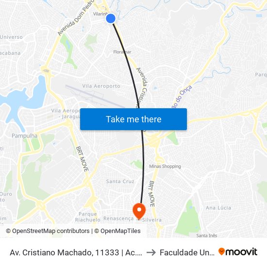 Av. Cristiano Machado, 11333 | Ac. À Vila Clóris to Faculdade Universo map