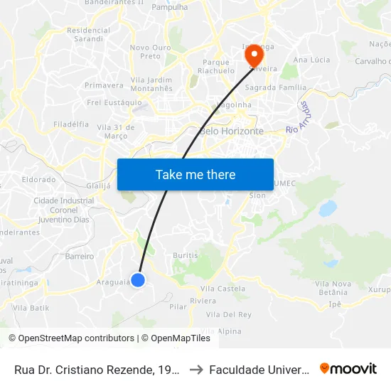 Rua Dr. Cristiano Rezende, 1981 to Faculdade Universo map