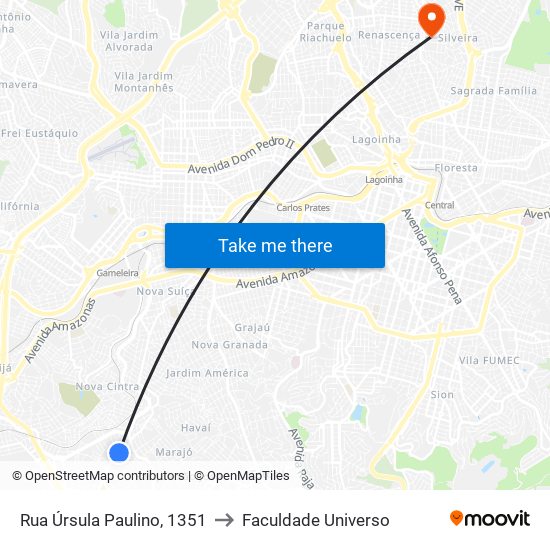 Rua Úrsula Paulino, 1351 to Faculdade Universo map