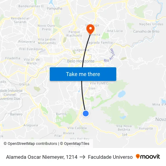 Alameda Oscar Niemeyer, 1214 to Faculdade Universo map