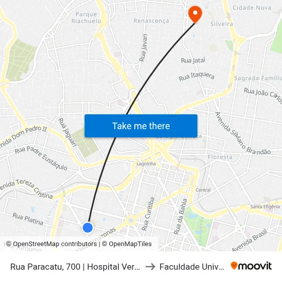 Rua Paracatu, 700 | Hospital Vera Cruz to Faculdade Universo map