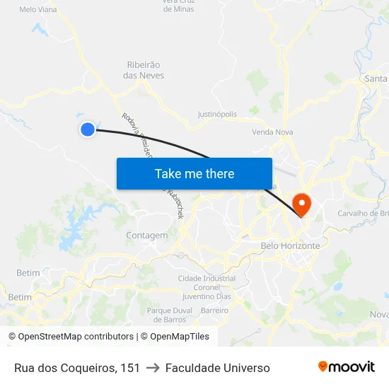 Rua dos Coqueiros, 151 to Faculdade Universo map
