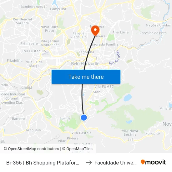 Br-356 | Bh Shopping Plataforma C to Faculdade Universo map