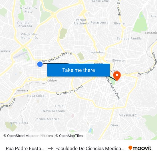 Rua Padre Eustáquio, 2636 to Faculdade De Ciências Médicas De Minas Gerais map