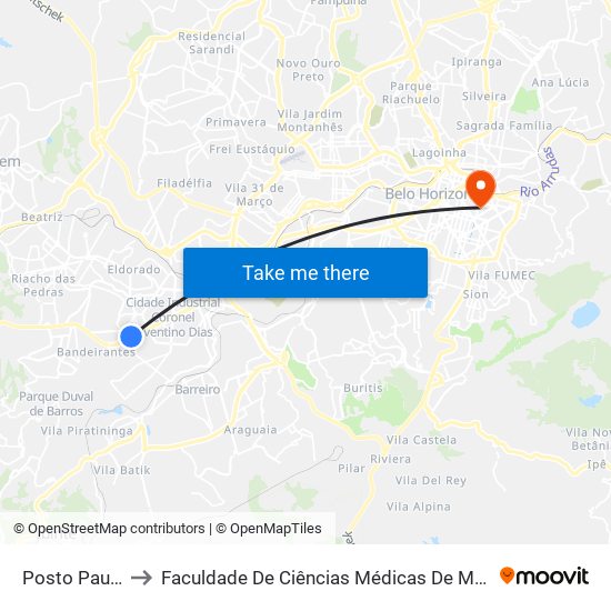 Posto Paulista to Faculdade De Ciências Médicas De Minas Gerais map