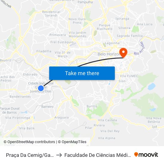 Praça Da Cemig/Garagem Cometa to Faculdade De Ciências Médicas De Minas Gerais map