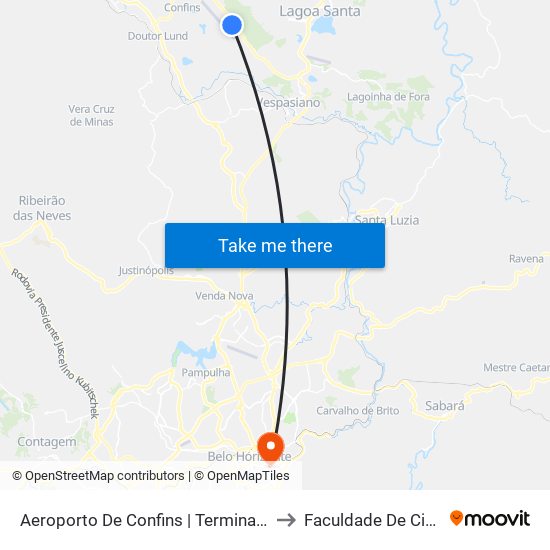 Aeroporto De Confins | Terminal De Cargas - Sentido Pedro Leopoldo/Cidade De Confins to Faculdade De Ciências Médicas De Minas Gerais map