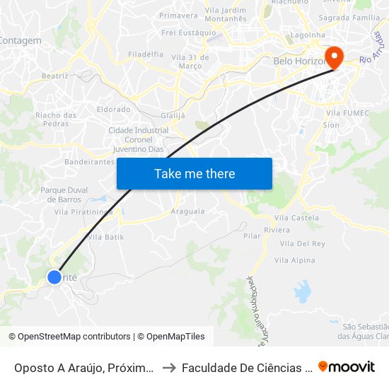 Oposto A Araújo, Próximo Ao Hospital/Upa De Ibirité to Faculdade De Ciências Médicas De Minas Gerais map