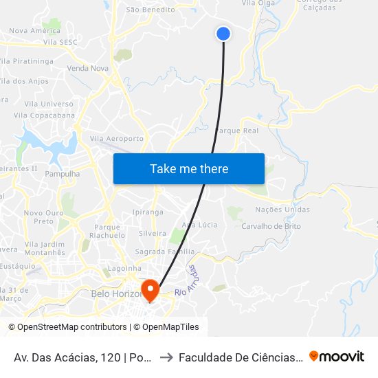 Av. Das Acácias, 120 | Ponto Final Do Vale Das Acácias to Faculdade De Ciências Médicas De Minas Gerais map