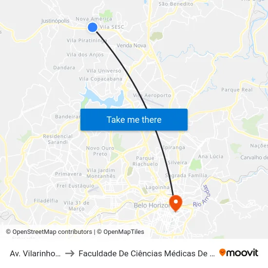 Av. Vilarinho, 6000 to Faculdade De Ciências Médicas De Minas Gerais map