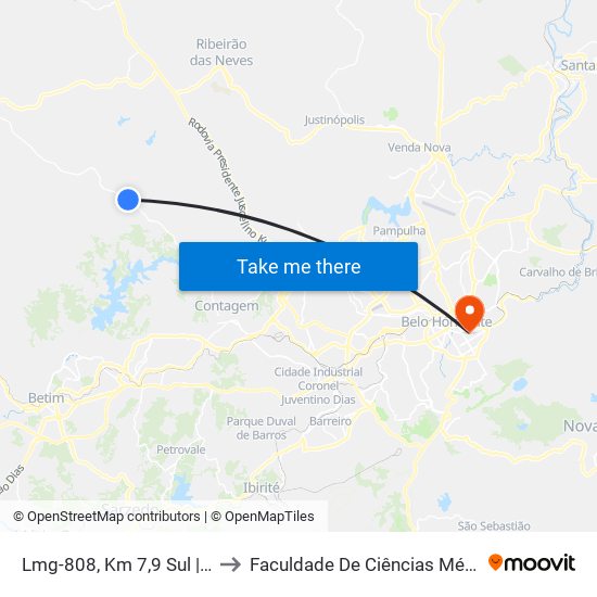 Lmg-808, Km 7,9 Sul | Posto Shell Retiro to Faculdade De Ciências Médicas De Minas Gerais map