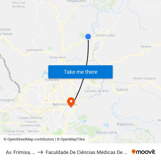 Av. Frimisa, 1335 to Faculdade De Ciências Médicas De Minas Gerais map