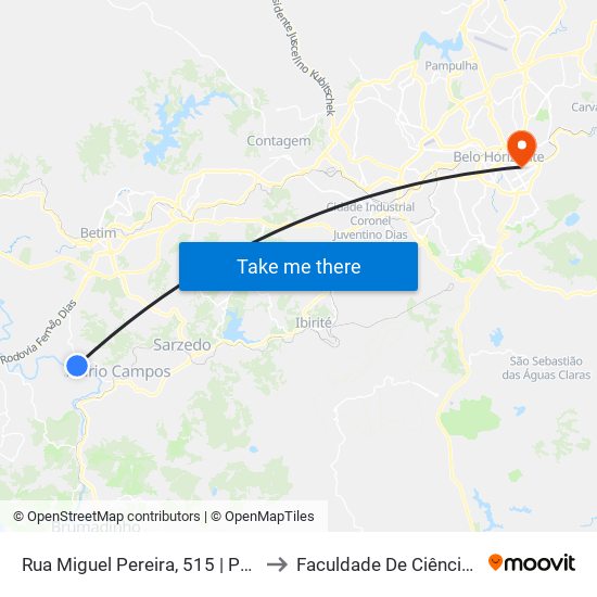 Rua Miguel Pereira, 515 | Ponto Final Das Linhas Do Citrolândia to Faculdade De Ciências Médicas De Minas Gerais map