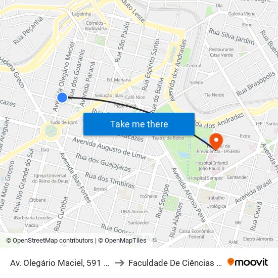 Av. Olegário Maciel, 591 | Procuradoria Da Justiça 1 to Faculdade De Ciências Médicas De Minas Gerais map