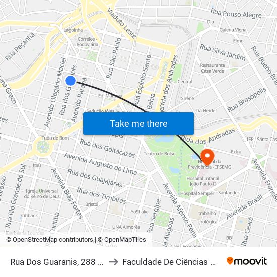 Rua Dos Guaranis, 288 | Ministério Da Saúde 3 to Faculdade De Ciências Médicas De Minas Gerais map