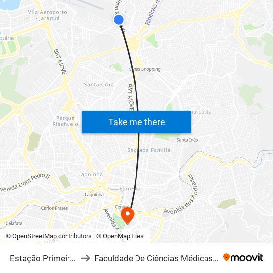 Estação Primeiro De Maio to Faculdade De Ciências Médicas De Minas Gerais map