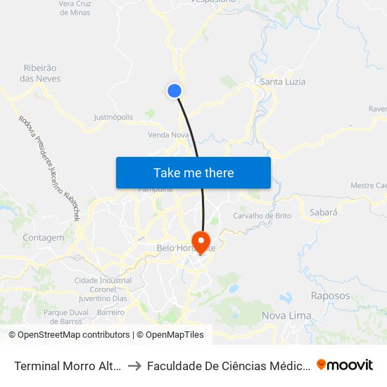Terminal Morro Alto | Embarque to Faculdade De Ciências Médicas De Minas Gerais map