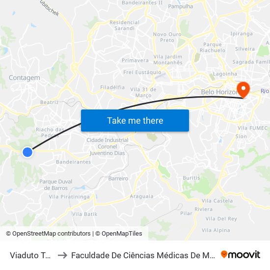 Viaduto Torino to Faculdade De Ciências Médicas De Minas Gerais map