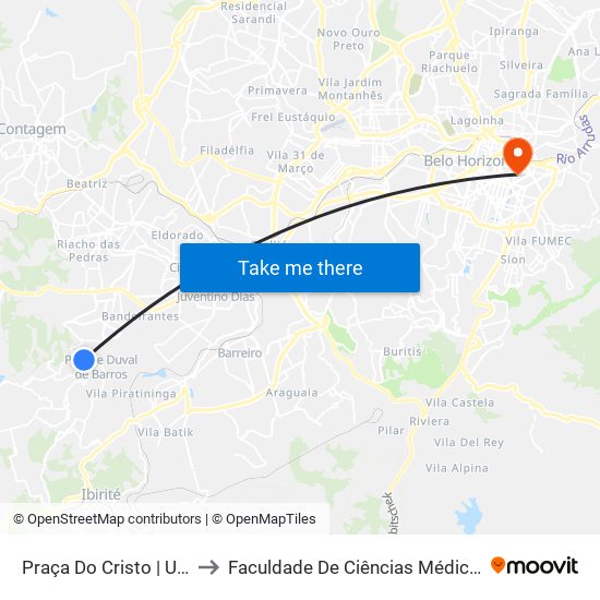 Praça Do Cristo | Ubs Bela Vista to Faculdade De Ciências Médicas De Minas Gerais map