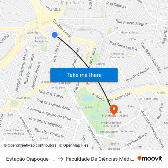 Estação Oiapoque - Plataforma A1 to Faculdade De Ciências Médicas De Minas Gerais map