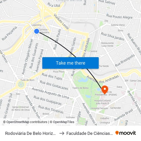 Rodoviária De Belo Horizonte | Pátio Externo - Ponto 4 to Faculdade De Ciências Médicas De Minas Gerais map