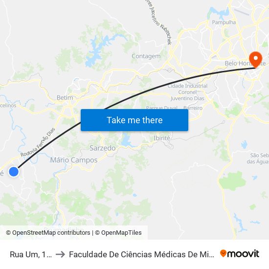 Rua Um, 1333 to Faculdade De Ciências Médicas De Minas Gerais map