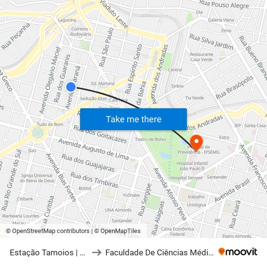 Estação Tamoios | Move Municipal to Faculdade De Ciências Médicas De Minas Gerais map