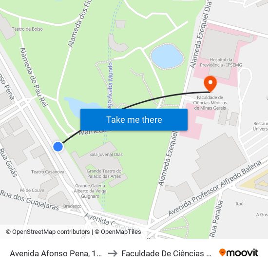 Avenida Afonso Pena, 1501 | Palácio Das Artes 1 to Faculdade De Ciências Médicas De Minas Gerais map