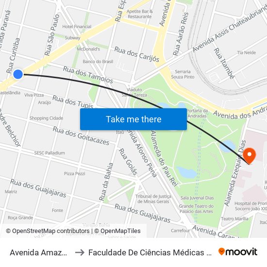 Avenida Amazonas 760 to Faculdade De Ciências Médicas De Minas Gerais map