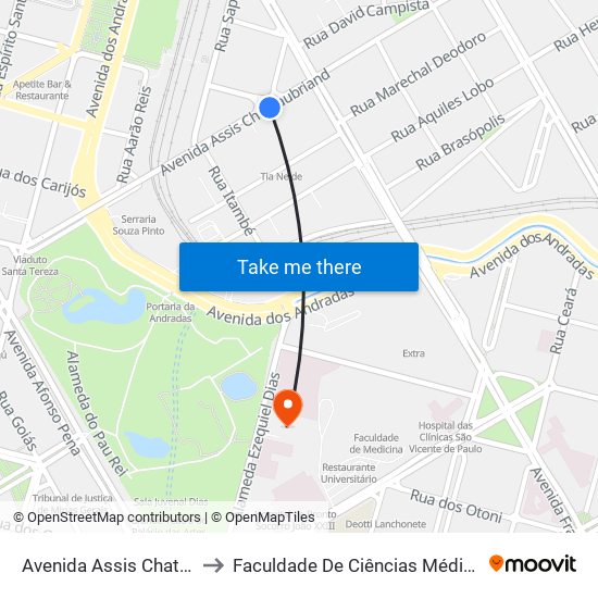 Avenida Assis Chateaubriand 499 to Faculdade De Ciências Médicas De Minas Gerais map
