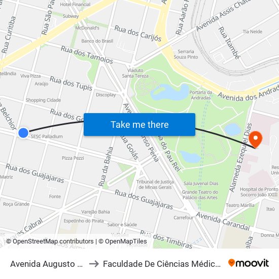 Avenida Augusto De Lima 474 to Faculdade De Ciências Médicas De Minas Gerais map