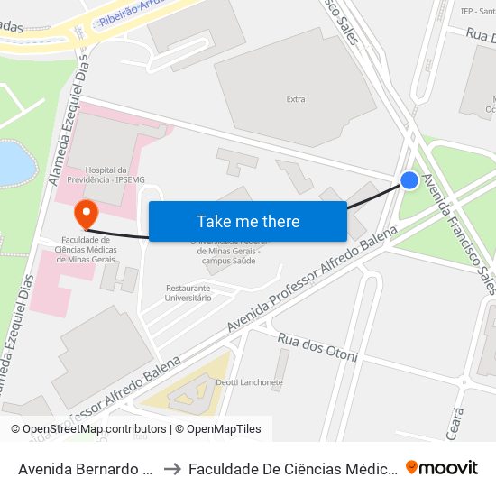 Avenida Bernardo Monteiro 581 to Faculdade De Ciências Médicas De Minas Gerais map