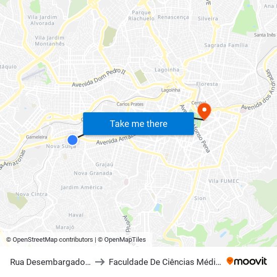 Rua Desembargador Barcelos 792 to Faculdade De Ciências Médicas De Minas Gerais map