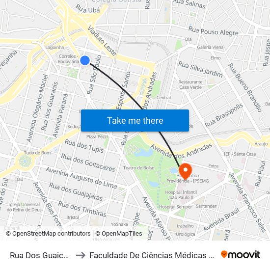 Rua Dos Guaicurus, 690 to Faculdade De Ciências Médicas De Minas Gerais map