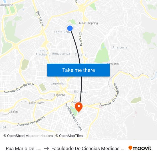 Rua Mario De Lima 134 to Faculdade De Ciências Médicas De Minas Gerais map