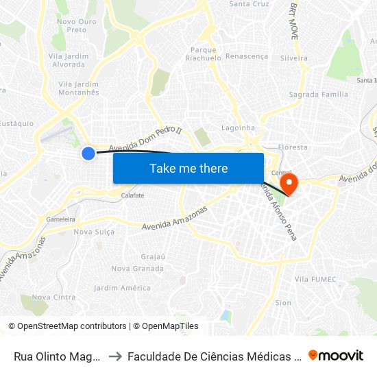 Rua Olinto Magalhaes 65 to Faculdade De Ciências Médicas De Minas Gerais map