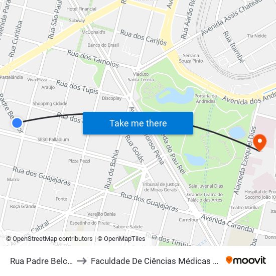 Rua Padre Belchior 301 to Faculdade De Ciências Médicas De Minas Gerais map