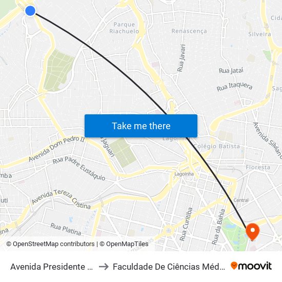 Avenida Presidente Carlos Luz 3003 to Faculdade De Ciências Médicas De Minas Gerais map