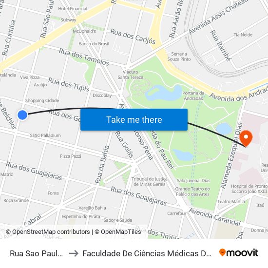 Rua Sao Paulo 1071 to Faculdade De Ciências Médicas De Minas Gerais map