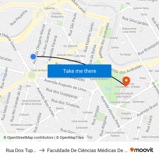 Rua Dos Tupis 836 to Faculdade De Ciências Médicas De Minas Gerais map