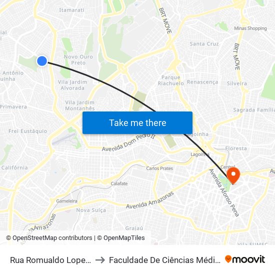 Rua Romualdo Lopes Cancado 819 to Faculdade De Ciências Médicas De Minas Gerais map
