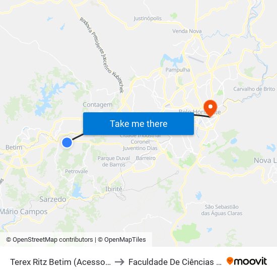 Terex Ritz Betim (Acesso Para A Lear/Paulo Camilo) to Faculdade De Ciências Médicas De Minas Gerais map