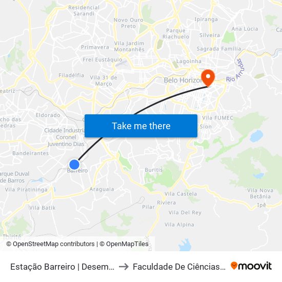 Estação Barreiro | Desembarque (Encerrando Viagem) to Faculdade De Ciências Médicas De Minas Gerais map