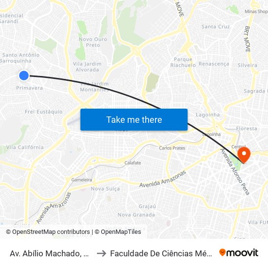 Av. Abílio Machado, 3041 | Feira Minas to Faculdade De Ciências Médicas De Minas Gerais map